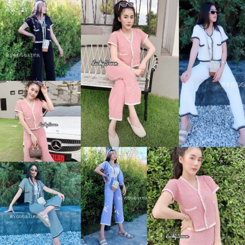 🌈SpinnyHouse🌈 ชุดเซ็ตไหมพรม เชตทวิต (เสื้อ+กางเกง) ผ้าไหมพรหมทั้งเชต เสื้อมีกระเป้าหน้า y22😀รุ่น คู่