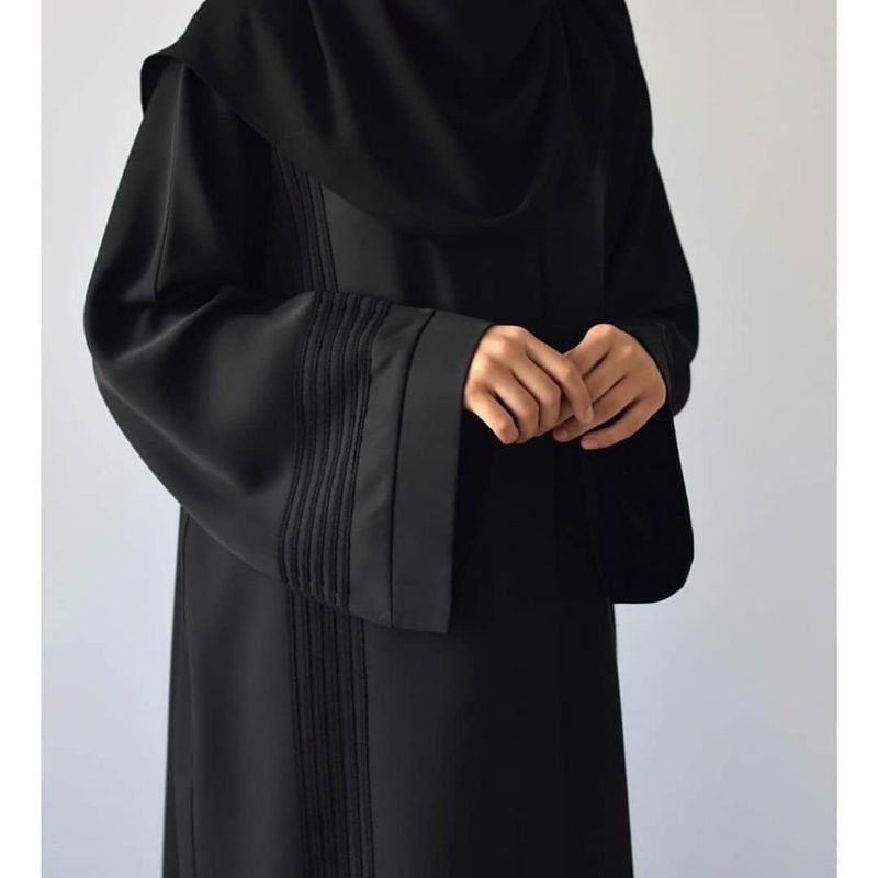 Hitam อาหรับ Abaya ซาอุดี Abaya ธรรมดาสีดํา Abaya MaxiDress ผสม Plisset Abaya ดูไบ