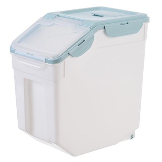 ✨ขายดี✨ ถังข้าวสาร พลาสติก 15kg KECH JC-8801 ภาชนะใส่อาหาร PLASTIC RICE STORAGE CONTAINER KECH JC-8801 15KG WHITE/BLUE