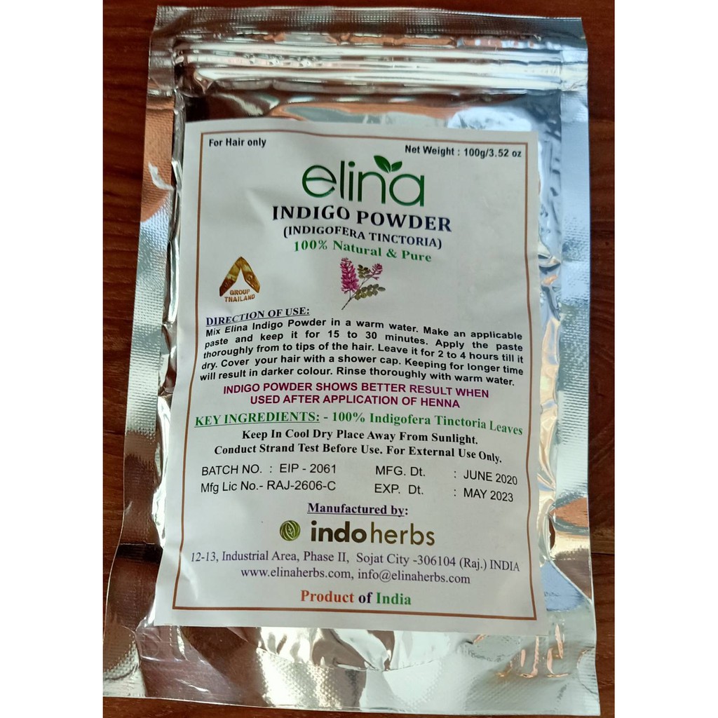 ผงอินดิโก้ แท้จากอินเดีย ธรรมชาติ100%ใช้กับเฮนน่า สีผมสวยสีไม่โดด100กรัม Elina Indigo Powder100%Natu