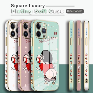 สําหรับ OPPO Reno 5 5F 4F 2 2F Pro 4G 5G เคสโทรศัพท์รูปแบบด้านข้างพิมพ์การ์ตูนน่ารัก(Butt Crayon Shin-chan)สแควร์ชุบเคสแบบหรูหรากรอบชุบซิลิโคนนิ่มปลอกเลนส์ป้องกันกันตกเคสมือถือ