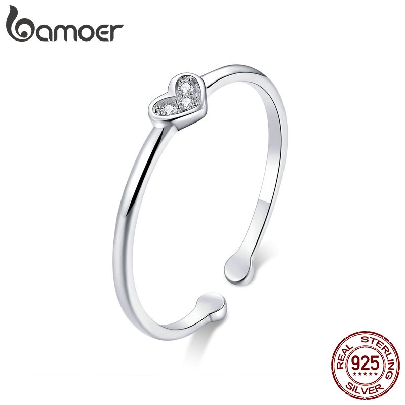 BAMOER 925 Silver Fashion Rings Woman Heart SCR491