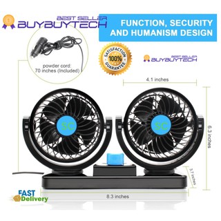 buybuytech SC double fan พัดลมติดรถยนต์แบบคู่ เสียบช่องจุดบุหรี่ กระจายความเย็นแอร์สู่ด้านหลัง