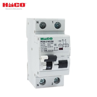 HACO เบรกเกอร์ RCBO ป้องกันไฟช็อต ไฟเกิน/ไฟดูด/ไฟรั่ว 16A 30mA 10kA รุ่น RO8-216C/30