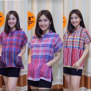 เสื้อผ้าเขาม้า เก๋ๆ ใส่สบายเนื้อผ้า ไม่ร้อนค่ะ ผ้าขาวม้าเนื้อดี คอจีน อก 46 ยาว26และ อก48ความยาว  27