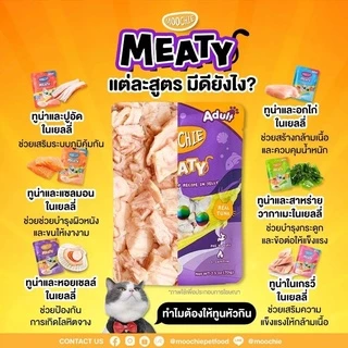 Moochie Meaty มูชี่ อาหารเปียกแมวเพื่อสุขภาพ ไม่เติมเกลือ ช่วยระบบย่อยอาหาร บำรุงขน ขนาด 70 กรัม*12ซอง