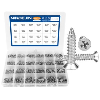 NINDEJIN 960pcs/set Cross Flat Round Head Small Self-Tapping Screw Set 304 Stainless Steel M2 M2.3 M2.6