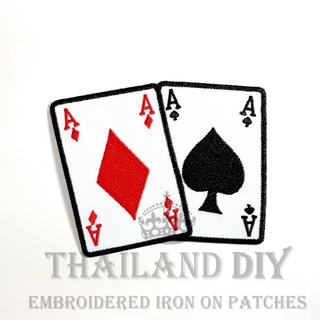 ตัวรีดติดเสื้อ ลายไพ่ หน้าไพ่ เอซ โพธิ์ดํา ข้าวหลามตัด Ace of spades Poker card Patch งานปัก WOP DIY ตัวรีด อาร์มติดเสือ