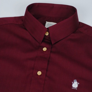 (SIZE L) ISSARA Original เสื้อเชิ้ตหญิง แขนยาว ทรงสลิม แดงเข้ม origami snowman