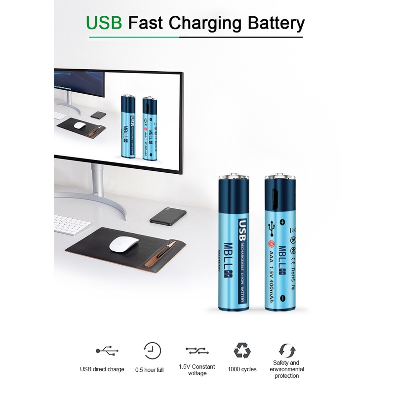 MBLLถ่านชาร์จ USB🇹🇭 1.5V AA1000mAh/AAA400mAh/9V650mAh รุ่นชาร์จผ่านUSB li-ion battery ถ่านกล้อง ถ่านกล้องถ่ายรูป