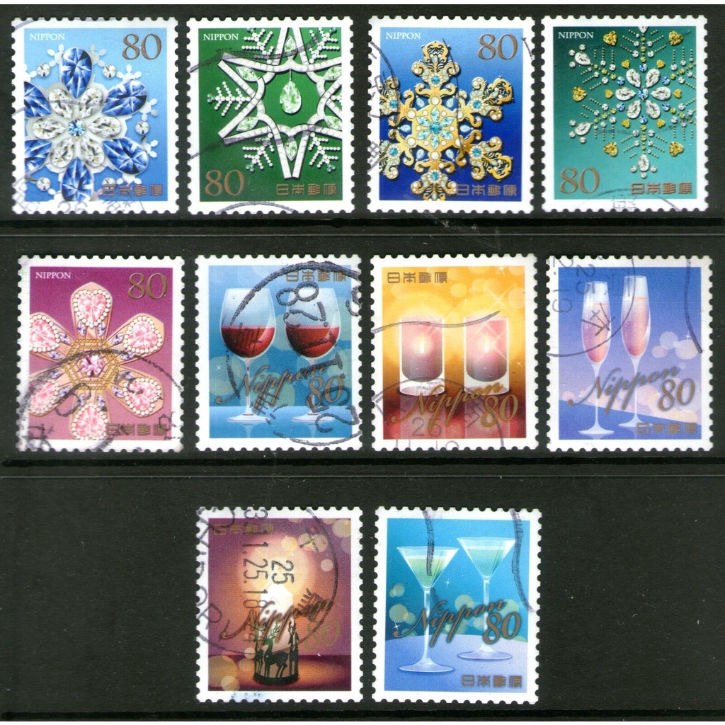 J448-2 แสตมป์ญี่ปุ่นใช้แล้ว ชุด Greeting Stamps - Winter ดวง 80 Yen ปี 2013 ใช้แล้ว สภาพดี ครบชุด 10