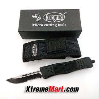 มีดสปริงตรงขนาดกลาง คมเดียวกึ่งหยัก Microtech Combat Troodon 00556 D/E Automatic Knife Camping Tool