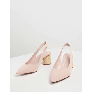 (Limited) Charles &amp; Keith แท้100% รองเท้าส้นสูง รองเท้าส้นเชือกสาน Cylindrical Espadrille Block Heel Slingbacks in Pink