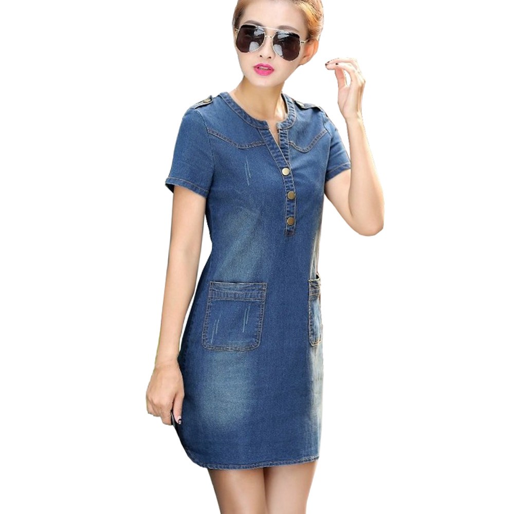 ขายส่ง พร้อมส่ง ชุดเดรสสั้นผ้ายีนส์เซ็กซี่ฤดูร้อน dress