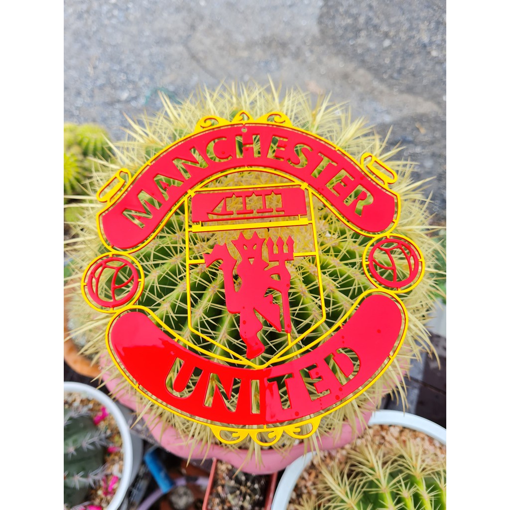manchester unitedโลโก้สโมสรแมนเชสเตอร์ยูไนเต็ด เหล็กตัดเลเซอร์ ขนาด18*18 cm. ทำสีเหมือนจริง ใช้สีพ่น