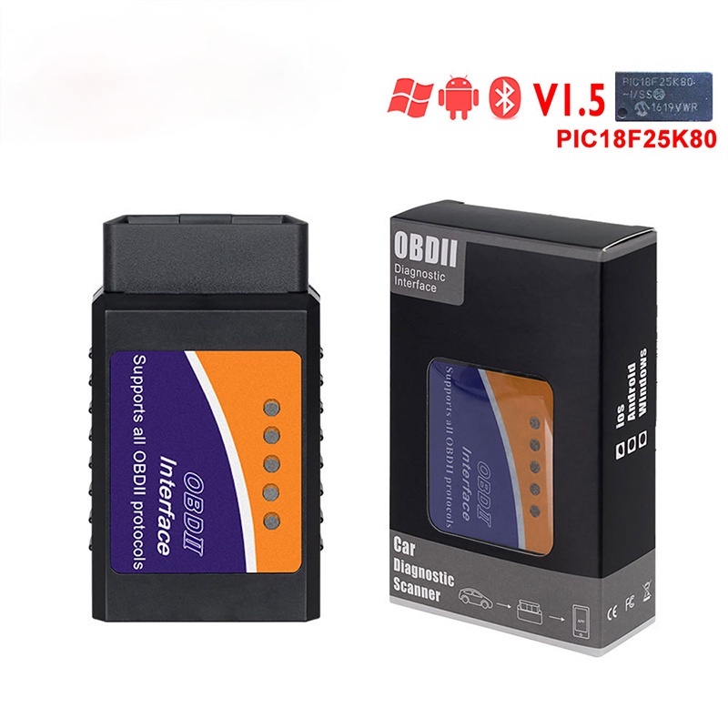 ELM327 บลูทูธ V1.5 PIC18f25k80 ชิปเครื่องสแกนเนอร์วินิจฉัย J1850 Protocol Elm 327 V 1.5 สําหรับ OBDI