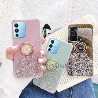 เคสโทรศัพท์ Ready Stock Phone Casing VIVO V23 V23E Y76 Y15S Y15A Y21 Y21T Y33S 4G 5G 2022 New Fashion Snowflake Ring Glitter Sequins Silicone Soft Case Transparent Protective Case เคส