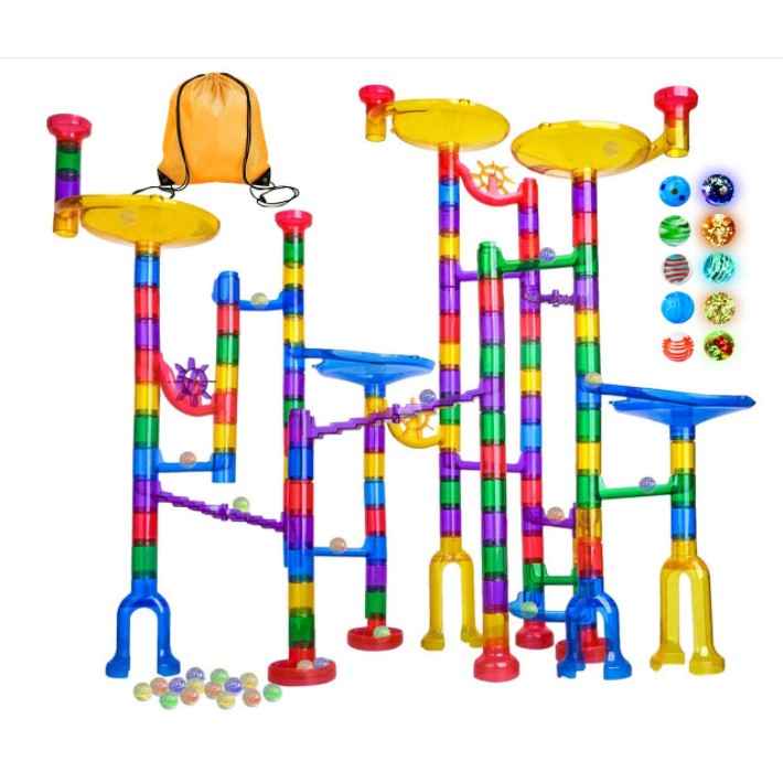 166Pcs Glowing Marble Run for Kids 16 Glow in The Dark Marbles + 20 Glass Marbles Marble Maze & Building Block Brain Game STEM Toys Super Fun Gifts for Kids Girls Age 4 to 12 Boys 