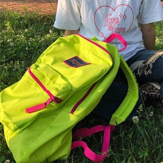 SuperJansport กระเป๋าเป้สะพายหลัง Jasper Fluorescent Green Backpack หญิง All-match College กระเป๋านักเรียนความจุขนาดใหญ่