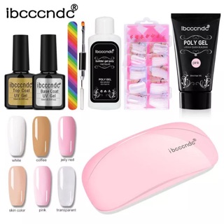 ชุดโพลีเจลต่อเล็บ 8 ชิ้นพร้อมเครื่องอบ LED มืนิ ibcccndc Poly Gel Set 8 pcs