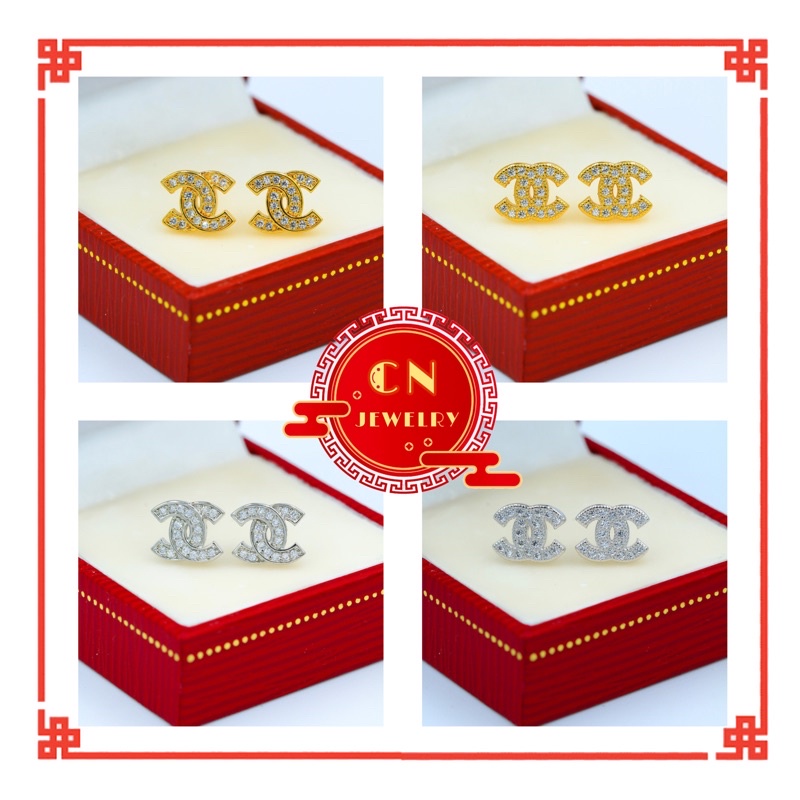 [ ลดเพิ่ม 30% เก็บโค้ดหน้าร้าน] 1คู่ ต่างหู CC (วัสดุอย่างดี ไม่ลอกดำ แพ้ง่ายใส่ได้) CN Jewelry