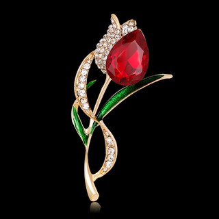 sunnyheart Lady Elegant Tulip ดอกไม้หลายสี Rhinestone Pin เข็มกลัด Pin พรรคภาคค่ำ