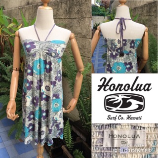 2sis1bro แบรนด์แท้ Honolua Surf Co Hawaii เดรสคล้องคอ ลายดอกไม้ เปิดหลังเซ็กซี่ มือสอง พร้อมส่ง sz M