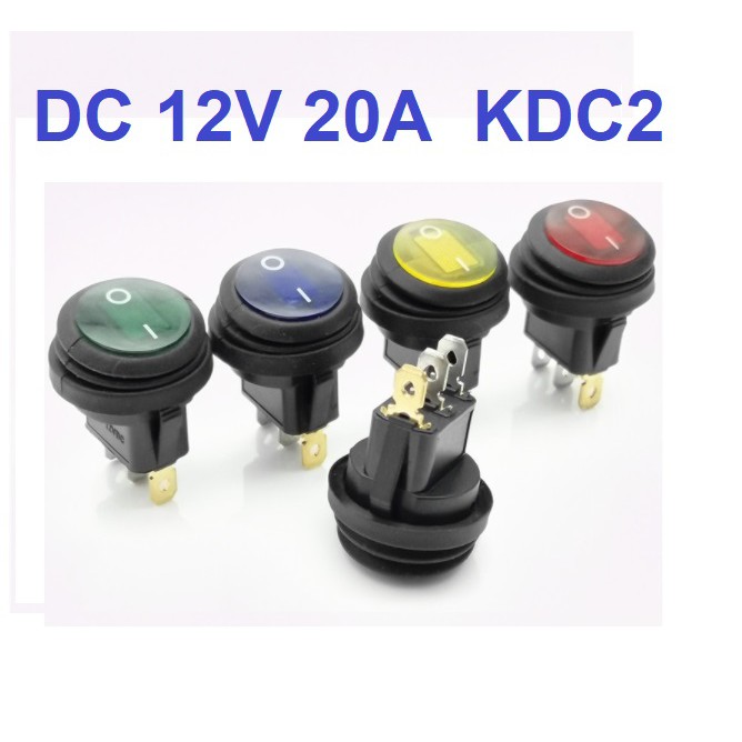 สวิท สวิต สวิทช์ กลม กันน้ำ DC 12V 20A รุ่น KCD2 3ขา มีไฟ LED 20mm. ใช้กับไฟ DC 12V มีไฟ LED แสดงสถานะการเปิดปิด