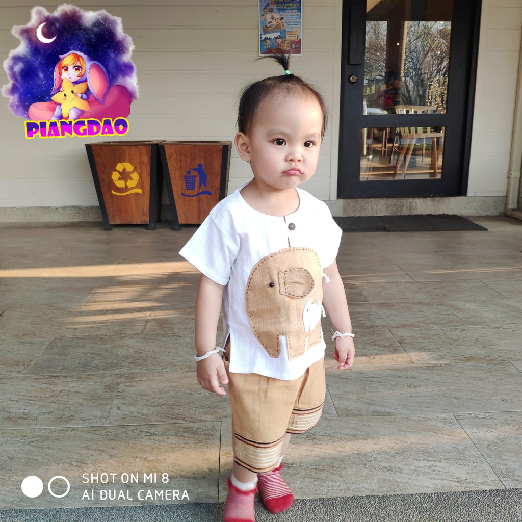 PDS พร้อมส่ง ชุดเด็ก เสื้อผ้าเด็ก (ชุดกางเกงช้างปะกระเป๋าหน้า) เสื้อพร้อมกางเกง สวยๆน่ารักๆ ใส่สบายมาก ผ้านิ่ม ไม่ร้อน