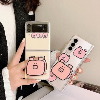 ใหม่ เคสโทรศัพท์มือถือ PC แข็ง แบบใส กันกระแทก ลายหมูสีชมพู สําหรับ Samsung Galaxy Z Flip 4 5G Z Flip 3 Z Flod 3