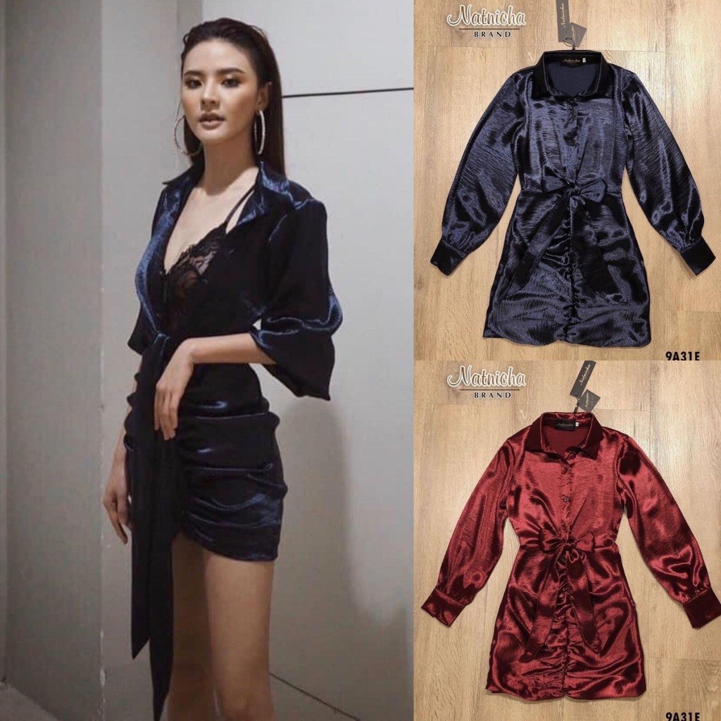 Code no:2006024213-Natnicha มินิเดรสปกเชิ้ต (เนื้อผ้าSatinMetallic) เย็บจับทวิสตรงเอวเริ่ดๆไปอีก ดีเทลแน่น ! จัดด่ว