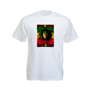 เสื้อยืดราสต้าTee-Shirt Bob Marley Jesus Christ เสื้อยืดราสต้าสีขาว/สีดำ ลาย Bob Marley และคำว่า RASTA ROOTS White/Blac