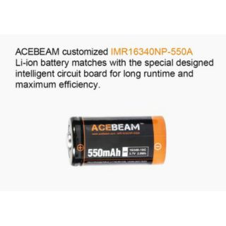 แบต Acebean  IMR 16340NP-550A (ชนิดมีวงจรป้องกันแรงดัน) 3.7v  550mAh **ราคาต่อก้อน**