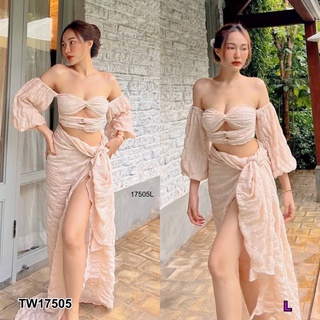 TW17505 Set 2 ชิ้น ทรงพันอกด้านหน้า 3ชั้น หลังสมอค แขนยาว ปลายแขนยางยืด  กระโปรงมัดเองเลยค้า เนื้อผ้าแคนดี้นูน สีพื้น