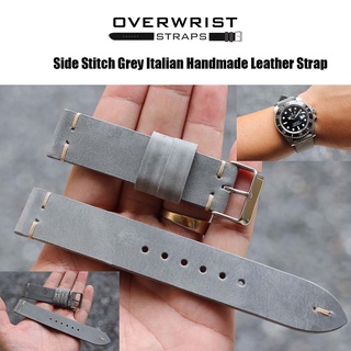 สายนาฬิกา สายหนังวัวแท้ overwrist side stitch grey italian handmade leather strap