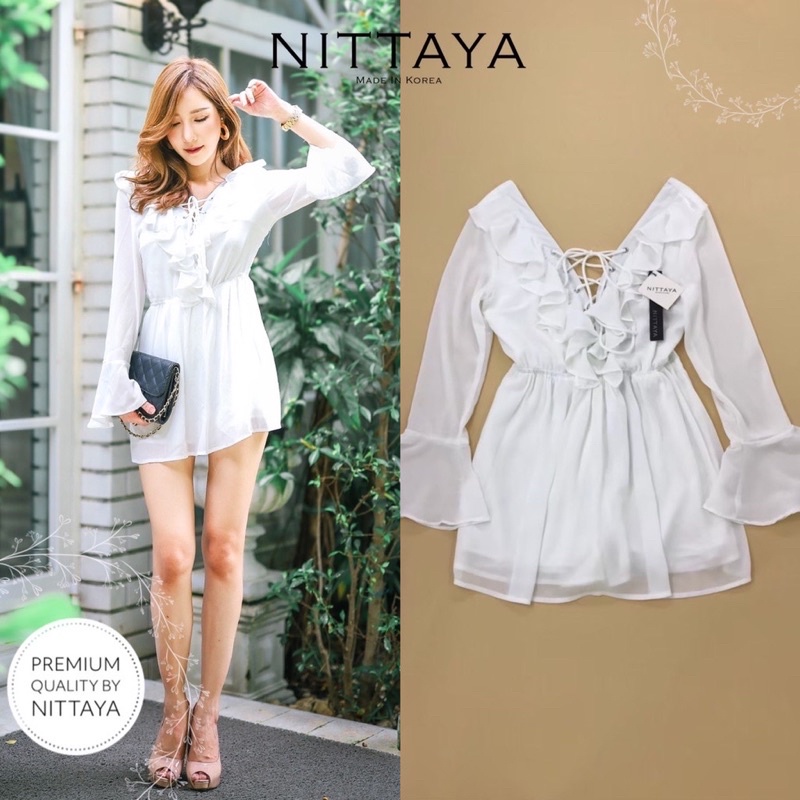 จั้มสูทแขนยาวสีขาว ไซต์ S แบรนด์ Nittaya