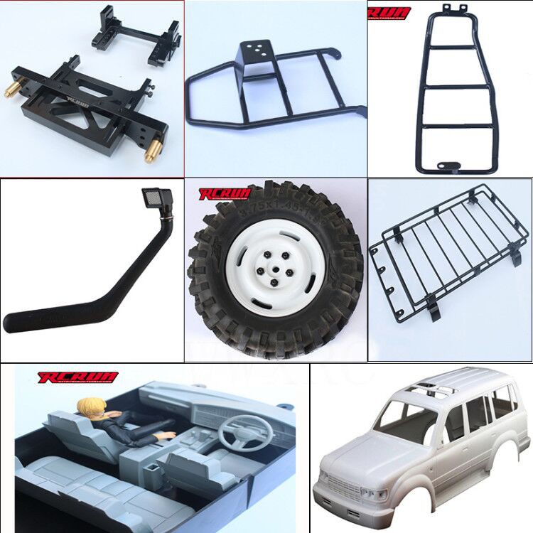 1/10 Scale LC80 Hard Body Mount Roof Rack Interior Tail Ladder Spare
