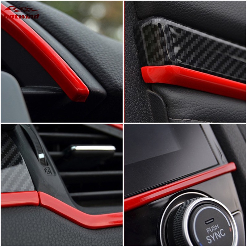 ACROPIX Gear Shift Knob Cover Automatic Transmission Lever Trim For Honda Civic 10th Gen 2016 2021 Abs Carbon Fiber Pattern Red Car Parts C52