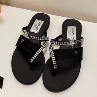 Mi fashion CHANEL Chanel black leather flip-flops sandals