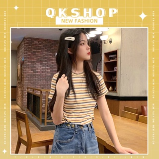 QKshop 🥑✨ เสื้อยืดลายทาง สลับสี น่ารักผ้ายืดนิ่มเด้งใส่สบายมากแม่ มีให้เลือกหลายสีเลยยย  ใส่ไปไหนก็เริศ🤍