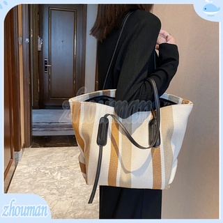 กระเป๋าถือสตรี กระเป๋าสะพาย กระเป๋าโท้ท เวอร์ชั่นเกาหลี อินเทรนด์ ความจุขนาดใหญ่ เรียบง่าย สะพายไหล่ stripe 3 สี มีซิป