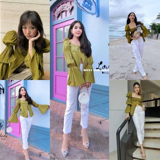 ✅พร้อมส่งS-4XL✅ป้ายLove lady   ชุดญาญ่า,  มาร์กี้,เต้ย เสื้อแขนข้าวต้มมัด&amp;กางเกงขายาว ผ้าดีคอลเลคชั่นล่าสุด