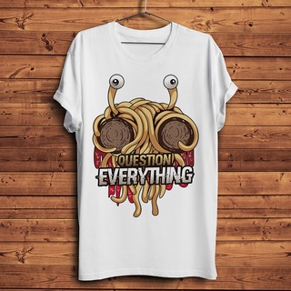 [COD]เสื้อยืดลําลอง แขนสั้น พิมพ์ลาย FSM Flying Spaghetti Monsterism Question Everything สีขาว สําหรับผู้ชาย และผู้หญิง