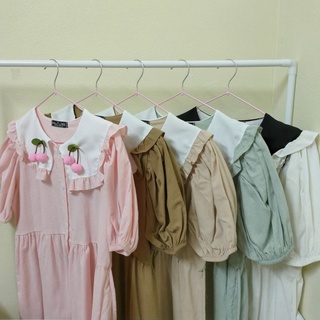 มินิเดรส 👗เดรสเชอรี่ จั๊มแขน คอบัว มินิเดรสเชอร์รี่ // งานมือ 1 (มีสีละ 1 ตัว)