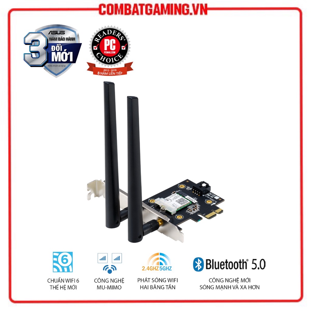 การ์ดเครือข่าย Asus PCE PCIe WiFi 6 - ถาด AX3000 Standard AX3000 (สินค้า Asus VN ของแท้)