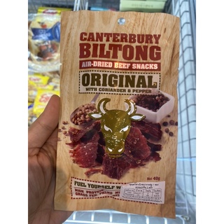 เนื้อวัวแห้ง รสดั้งเดิม ตรา แคนเทอร์บิวรี บิลตอง 40 G. Original Beef Snack ( Canterbury Biltong Brand )