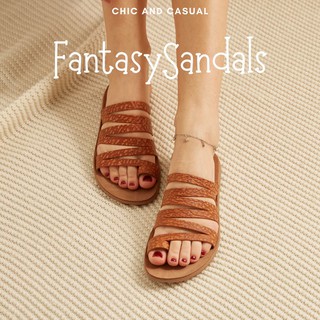 ส่งฟรี!! Fantasy Sandals รองเท้าแตะ หนังแท้ รองเท้าผู้หญิง รองเท้าแฟชั่น พื้นยืดหยุ่น รุ่น Mala Tobacco Vintage