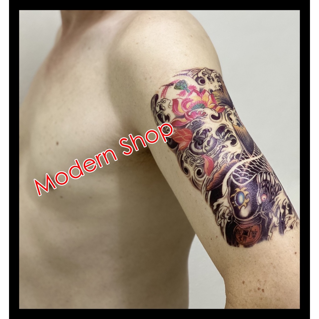 แทททูลายปลา#ปลาคราฟ#ปลาสีขาว-ดำ ✨สวยเหมือนสักจริง✨Tattoo Sticker สติ๊กเกอร์รอยสักปลอมชั่วคราวกันน้ำได้