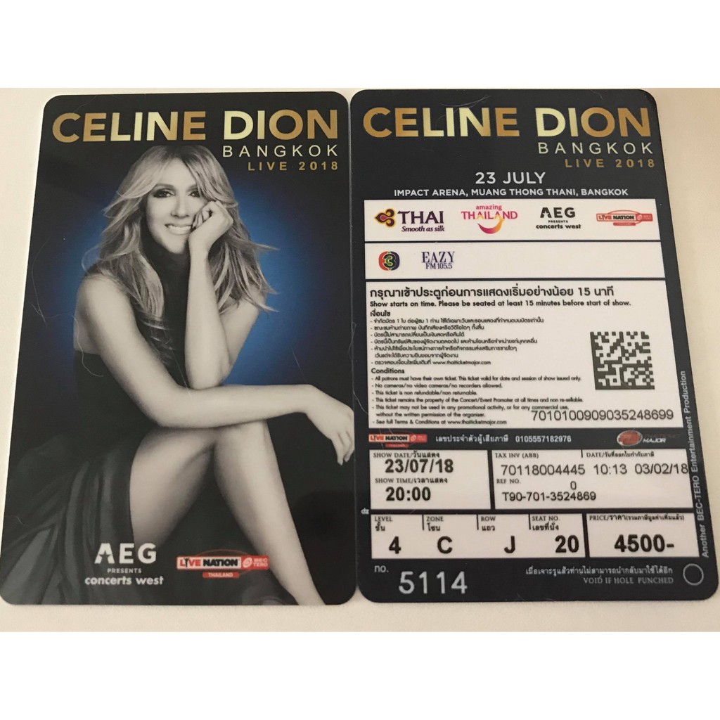 Tickets for the CELINE DION LIVE 2018 IN BANGKOK on 23 July 2018