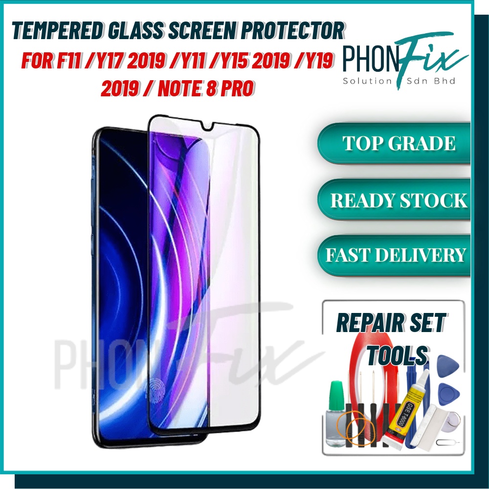 PhonFix ใช้งานร่วมกับสําหรับ OP F11 / VIVO Y17 2019 Y11 Y15 2019 Y19 2019 / NOTE 8 PRO TEMPERED GLAS